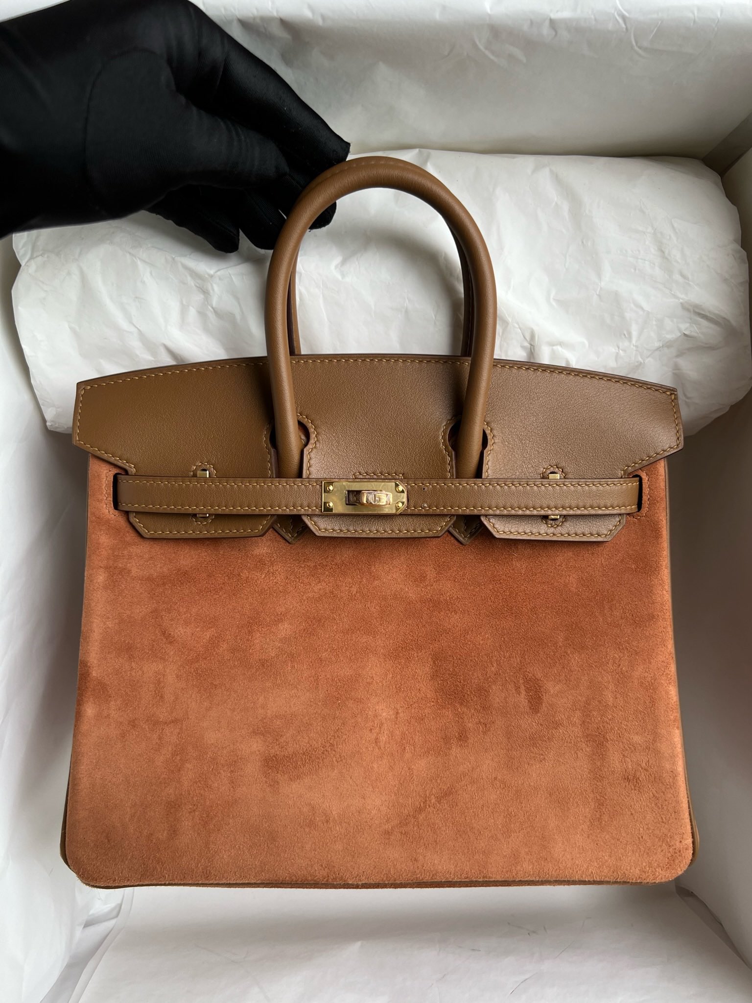 에르메스 버킨백25 브라운 금장 스웨이드